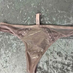 Victoria secret thong shiny metallic sparkly rose gold pink sexy mesh panties